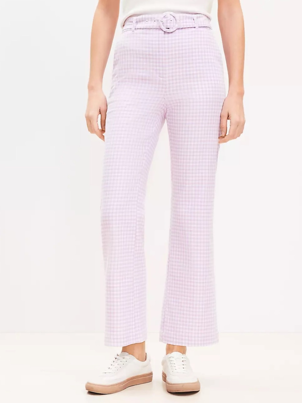 LOFT Lilac and White Gingham Sutton kick crop